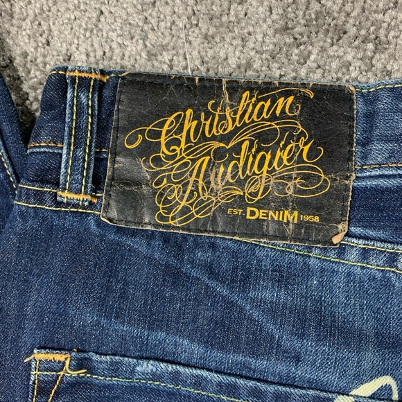Christian Audigier Denim Jeans 36X34 Skull Back Logo Rhinestones Embroidery - Picture 15 of 16
